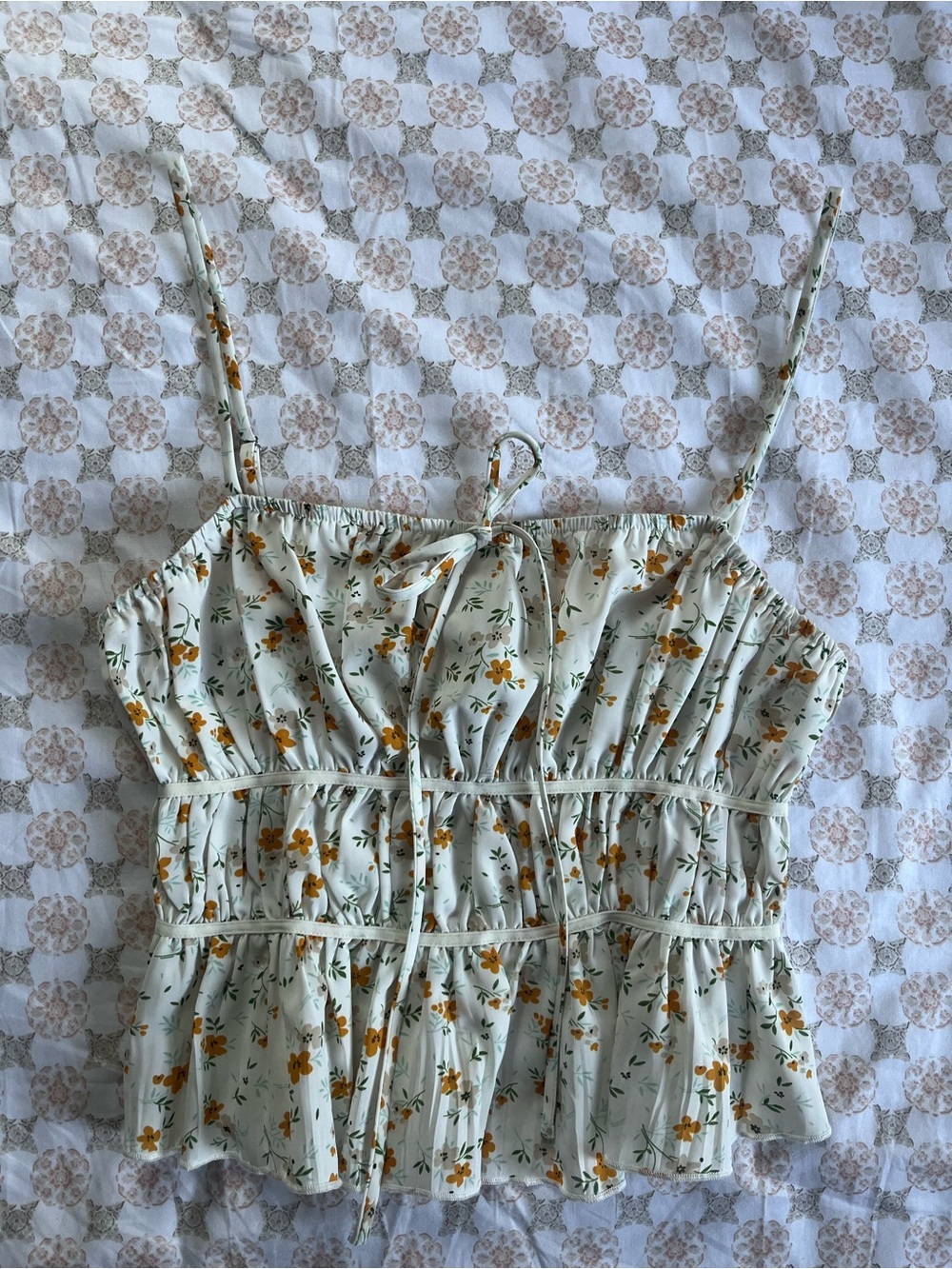 Emory Park Cream Floral Spaghetti Strap cami with Yellow Flowers